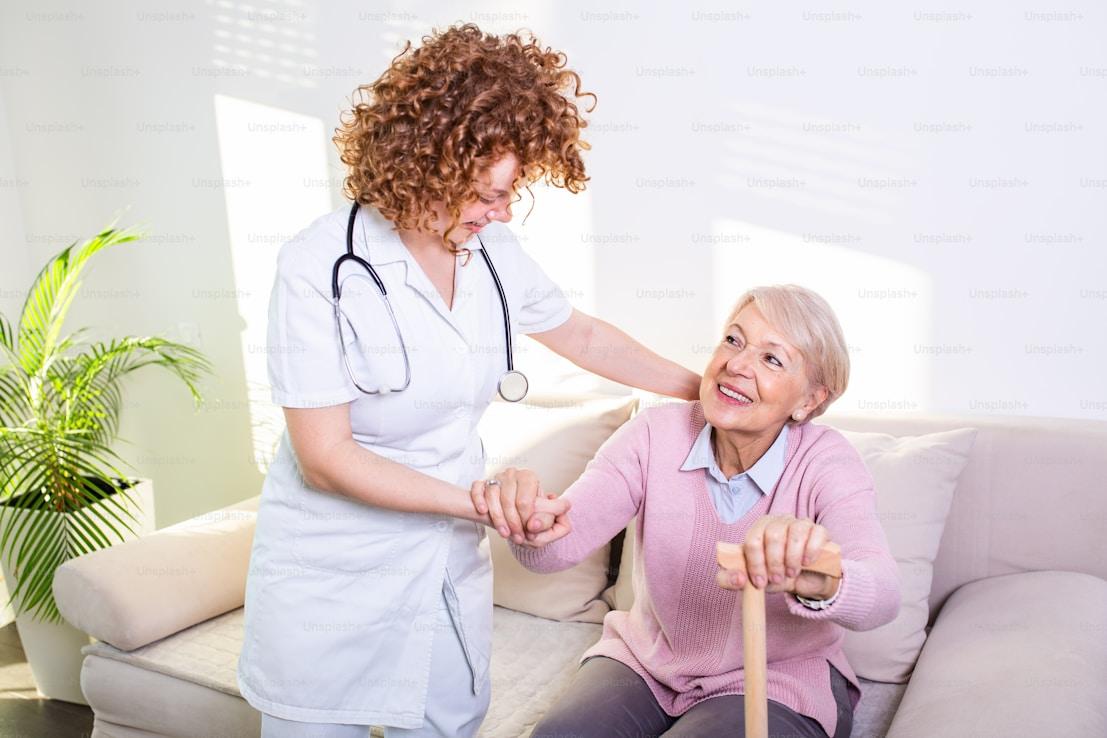 Caregiver helping senior